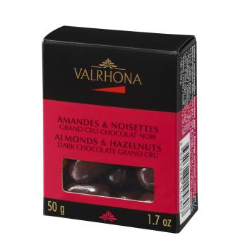 scatola mandorle e nocciole cioccolato fondente 50 g di valrhona