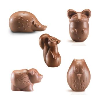 assortimento animaletti del bosco al pralinato mandorle e nocciole al latte 5 forme di valrhona
