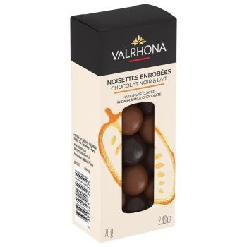 astuccio nocciole ricoperte di cioccolato fondente e al latte 70 g di valrhona