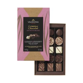 cofanetto 15 cioccolatini fondenti al latte e bianchi di valrhona
