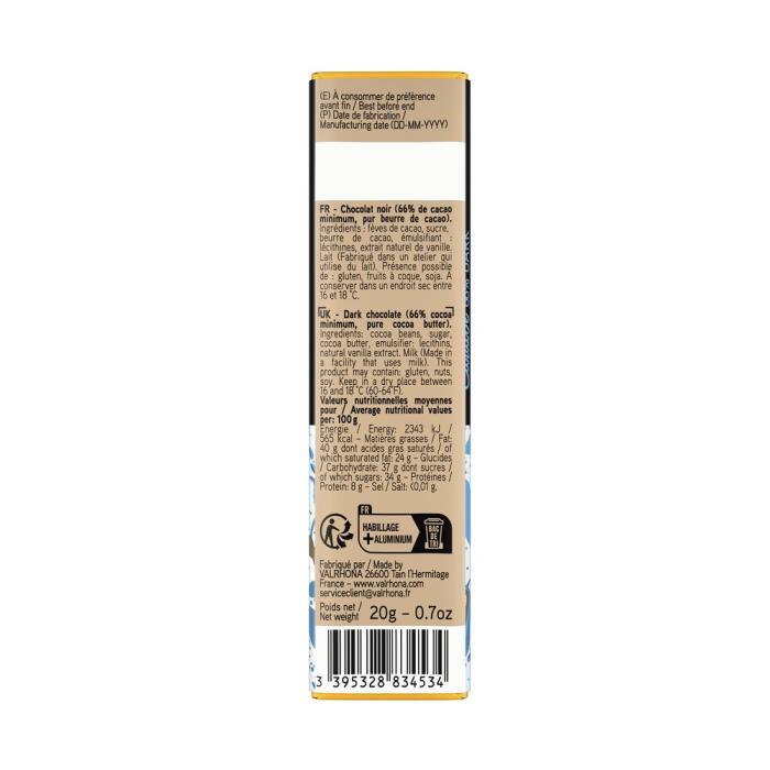 mini tavoletta cioccolato fondente caraibe 66 20 g di valrhona