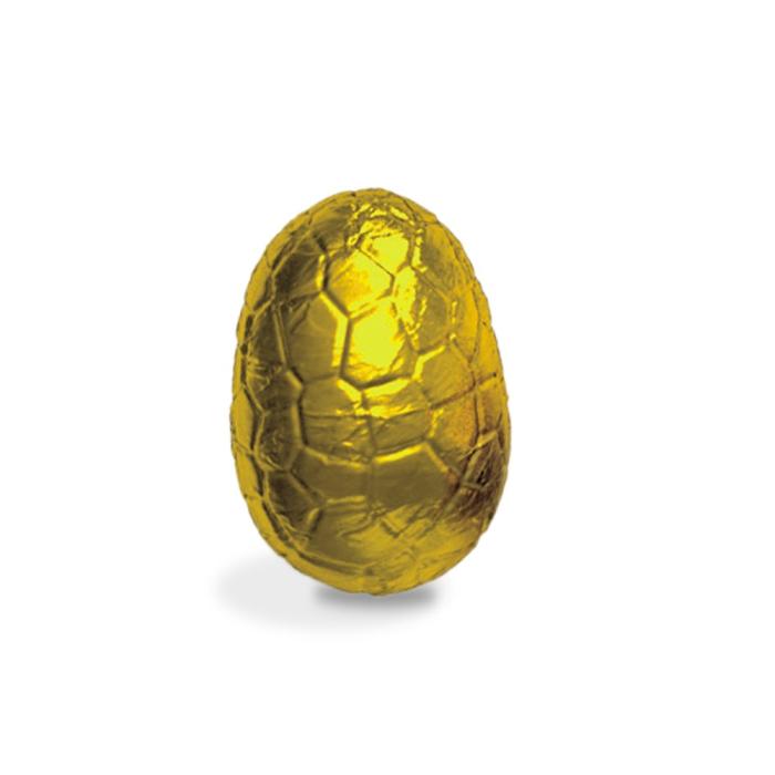 uovo tipo gianduja con scaglie di fave di cacao fondente incartato di valrhona