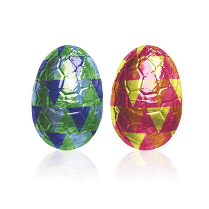 uovo pralinato mandorle e nocciole incartato con 2 colori di valrhona