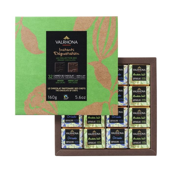 cofanetto 32 carre cioccolato fondente e al latte bio 160 g di valrhona