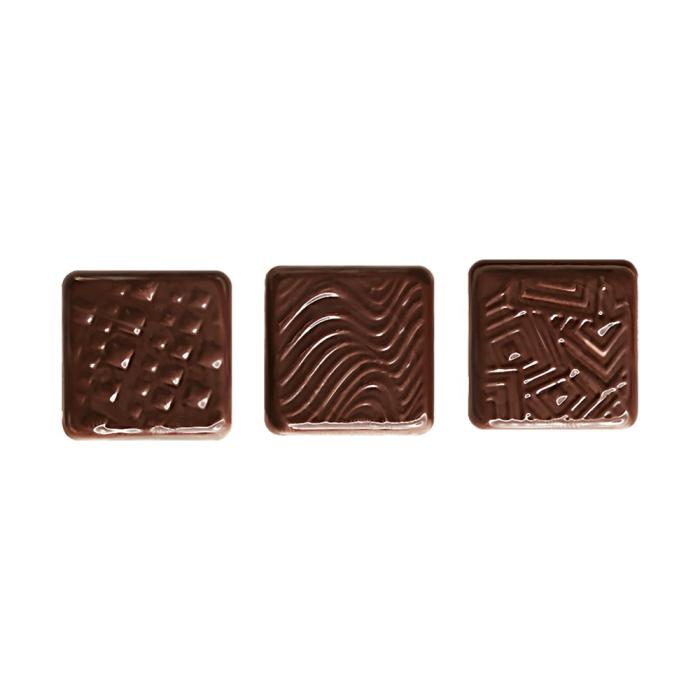 decorazioni quadrate in rilievo in puro cioccolato fondente di chocolatree