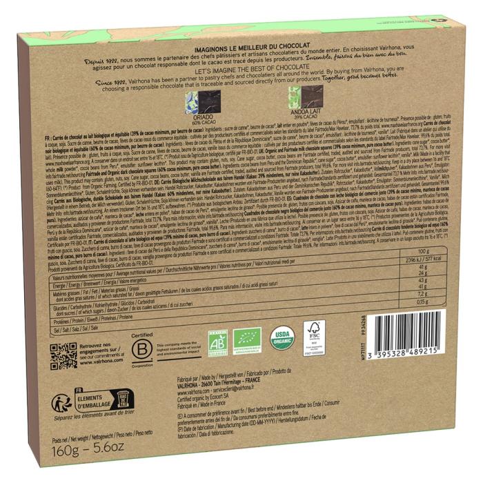 cofanetto 32 carre cioccolato fondente e al latte bio 160 g di valrhona