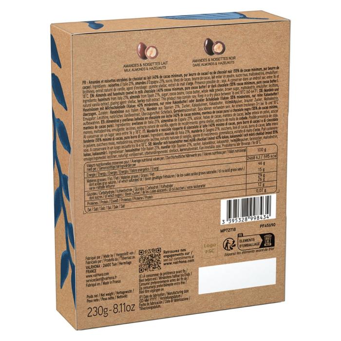 mandorle e nocciole ricoperte di cioccolato fondente e al latte di valrhona