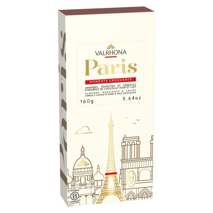 cofanetto parigi mandorle nocciole e cereali con cioccolato fondente e al latte 160 g di valrhona