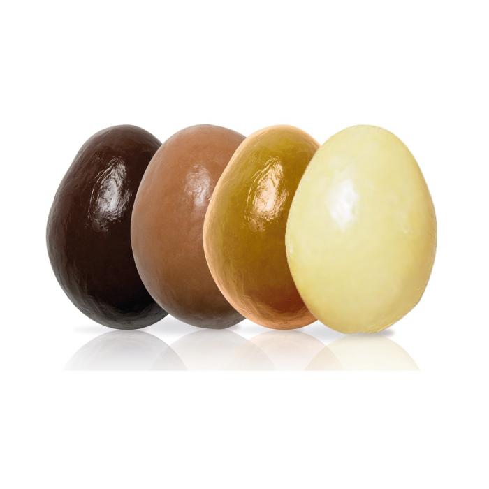 assortimento di uova torroncino rivestimento fondente al latte bianco e dulcey di valrhona