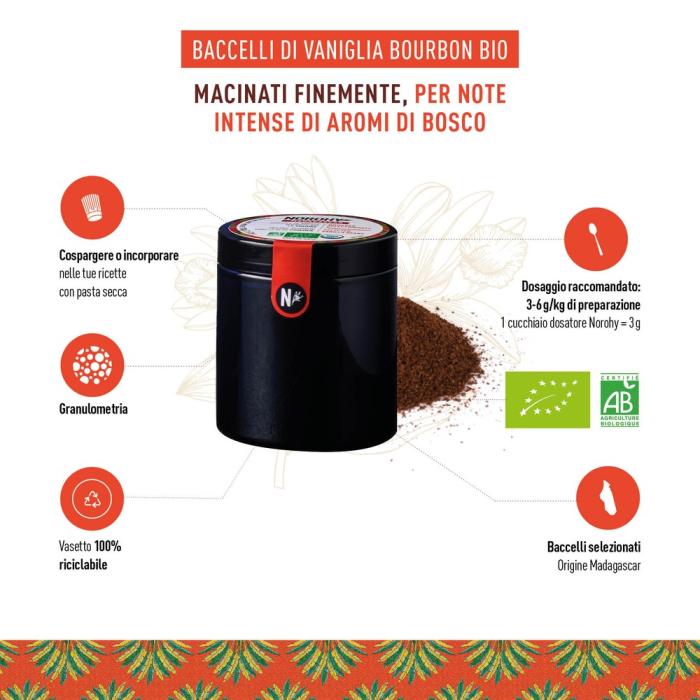 baccelli di vaniglia bio in polvere 100 g di norohy