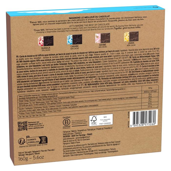 cofanetto parigi 32 carre cioccolato fondente e al latte 160 g di valrhona