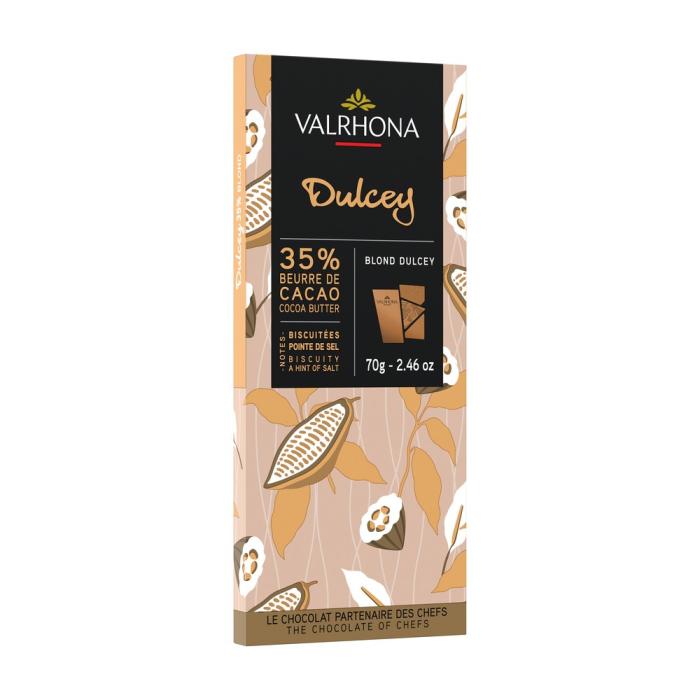 tavoletta di cioccolato di colore biondo dulcey 35 di valrhona