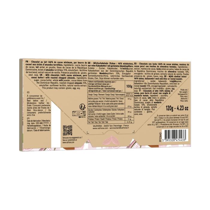 tavoletta cioccolato al latte bahibe e mandorle tostate 120 g di valrhona