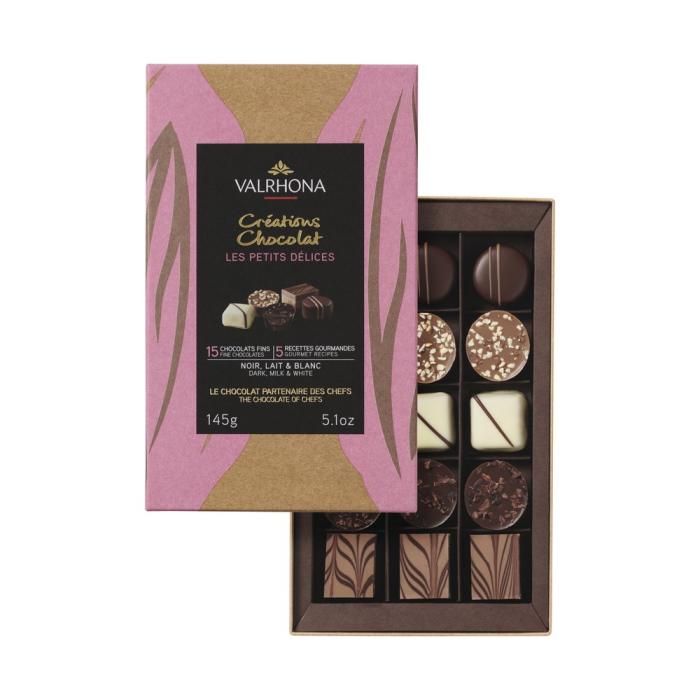 cofanetto 15 cioccolatini fondenti al latte e bianchi di valrhona